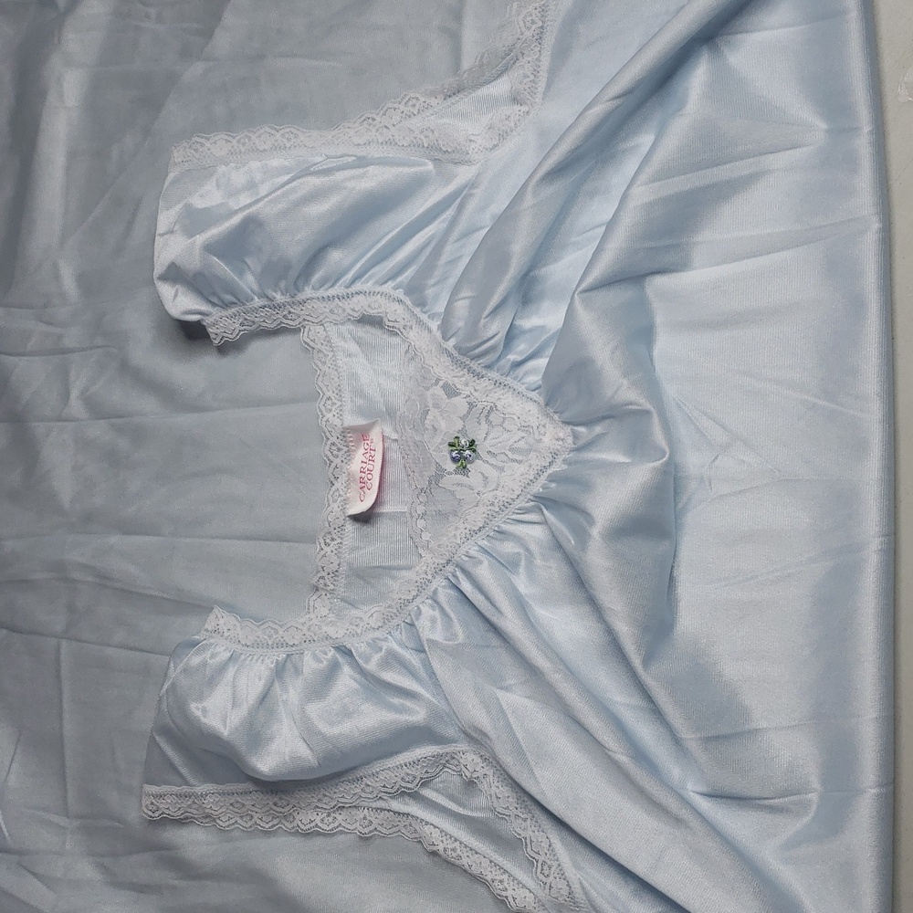 Vintage Carriage Court Embroidered Floral Lace Night Gown Size M Baby Blue Sheer